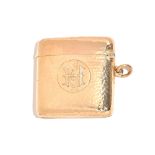 A 9ct gold curved rectangular vesta case, monogram engraved and detailed 1919,