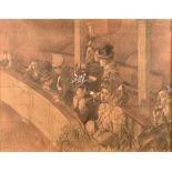 French School (late 19th century), Au Gallerie, pencil on squared paper heightened with watercolour,