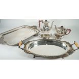 A group of plated wares, comprising; a rectangular large twin handled tray,
