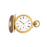 A gold cased, keyless wind, half hunting cased gentleman's pocket watch,