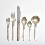A Georg Jensen Sterling silver Cactus pattern part table service, comprising; eight large forks,