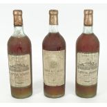 Two bottles 1953 Chateau Coutet Barsac and one 1955 Chateau Coutet Barsac, (3).