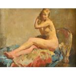 Walter Ernest Webster (1878-1959), Seated nude, oil on canvas, signed, 34cm x 44cm. ARR Illustrated.