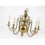 A set of four Dutch style gilt metal five branch chandeliers, 46cm high, (4).