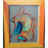 C**B** (contemporary), Seated man in trompe l'oeil frame, oil on canvas, indistinctly signed,