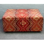 A 19th century later upholstered rectangular lift top ottoman, 110cm wide x 50cm high.