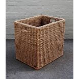 A large twin handled sea grass basket by Gunther Lambert, modern, of rectangular form,