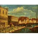 Manner of Francesco Guardi, Scene by the Doges Palace, Venice, oil on canvas, 29.5cm x 39cm.