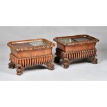 A pair of George IV mahogany wine coolers, each with egg and dart rounded rectangular tops,