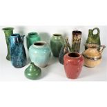 A collection of Art pottery vases including: Ruskin, Chameleon ware, Devon moor, Ewenny,