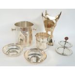 A group of Christofle plated wares, comprising; a twin handled ice bucket,
