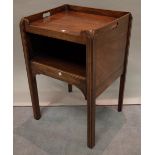 A George III style mahogany open bedside table with galleried top, 47cm wide x 72cm high.