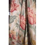 Curtains, two pairs of lined floral foliate curtains,