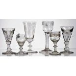 Six small drinking glasses, 18th/19th century,