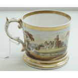 An English porcelain cylindrical mug, mid 19th century, probably Worcester or Coalport,