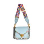 A Valentino Garavani 'rockstud' handbag with guitar strap, blue leather, gilt metal and hardstone,