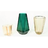 A Moser style green glass vase of tapering sectional form (21.