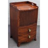 A George III inlaid mahogany galleried night stand with tambour panel, over pull-out,