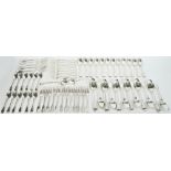A silver fiddle and thread pattern part canteen of table flatware, comprising; twelve table forks,