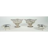 Two similar late Victorian silver pedestal bonbon dishes,