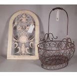 A 20th century white painted metal wall mounted plant stand,