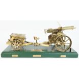 A brass model of a WW I Vickers machine gun with a carriage and limber, 20th century,