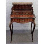 A late 19th century French gilt metal mounted diamond parquetry inlaid rosewood lady's writing desk,