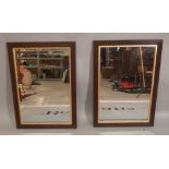 A pair of early 20th century parcel gilt oak rectangular wall mirrors, 84cm wide x 60cm high, (2).