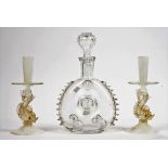 A pair of Venetian latticinio glass candlesticks, probably Salviati, 20th century,