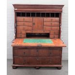 A George I yew and oak secretaire chest, the fall revealing a fitted interior,