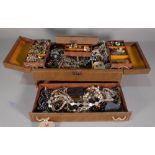 A quantity of mostly 20th century costume jewellery, within a leather jewellery box,