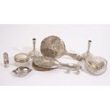 Silver and silver mounted wares, comprising; a faceted glass heart shaped box and cover,
