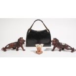 Collectables, including; a black leather handbag,