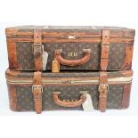 Two Louis Vuitton suitcases, circa 1980, each with monogrammed canvas and leather embellishments,