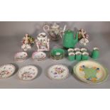 Porcelain, including; a Continental tea pot, pair of Continental wall pockets, Dresden saucers,