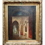 Continental School (19th century), A monk in an ecclesiastical interior, oil on canvas, 45cm x 37cm.