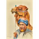 Misha Chahbazian (Shahbazian 1904-1976), An Iranian man with a camel, watercolour, signed,