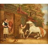 Circle of James Pollard, The Vet visits wounded horse; Force of instinct, a pair, oil on canvas,