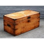 A 19th century brass bound, bleached mahogany, rectangular lift top travelling trunk,