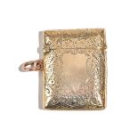 A Victorian 9ct gold rectangular vesta case, with floral and fern spray engraved decoration,