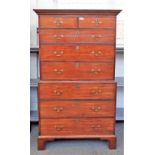 A George III mahogany chest on chest of three short over six long graduated drawers,