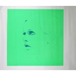 TWIGGY: four art prints, fluorescent background, outline portrait sketch, loose sheets,