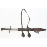 A Sudanese short sword, 19th century, with double edged straight steel blade, 41cm,