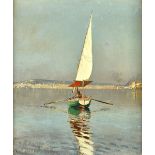 Vincenzo Caprile (1856-1936), Fisherman sailing off the Italian coast, oil on canvas, signed,