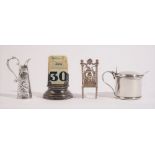 Silver and silver mounted wares, comprising; a miniature chair, decorated with a figure,