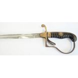 A German WW II period officer's sword by Alexander Coppel with slightly curved polished steel blade