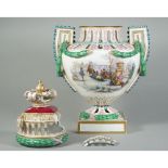 A Meissen-style two handled pierced vase and cover, late 19th century,