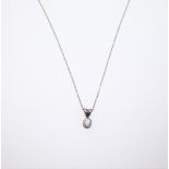 A platinum and diamond single stone pendant, collet set with a circular cut diamond,
