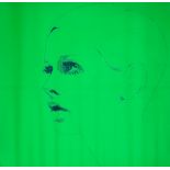 TWIGGY: four art prints, fluorescent background, outline portrait sketch, loose sheets,