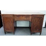 A George III mahogany bow front pedestal sideboard with single drawer, flanked by cupboards,